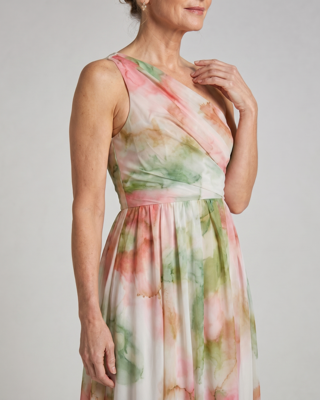 Linnla | Watercolor One Shoulder Flowing Maxi Dress