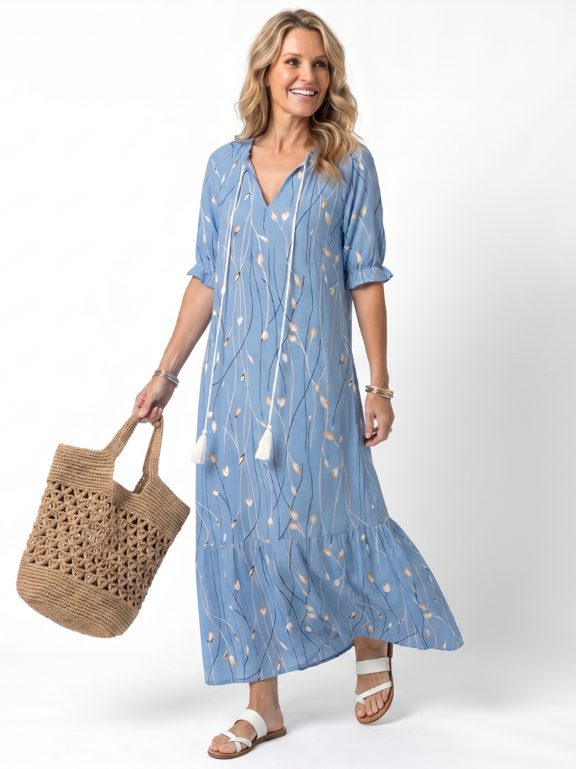 Coralyn | Floral Print Tassel Tie Midi Dress