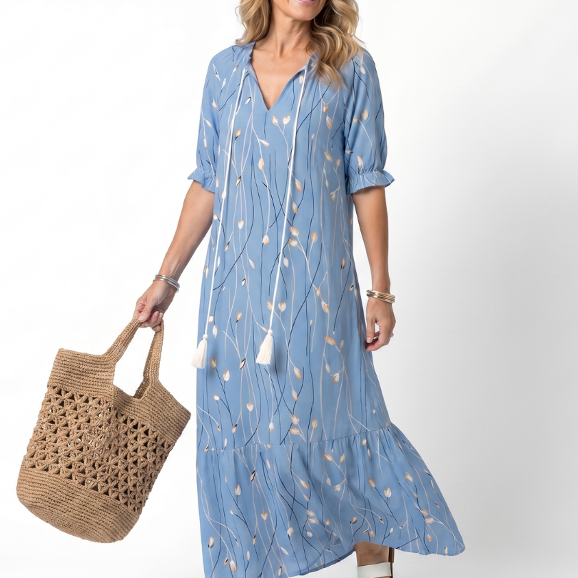 Coralyn | Floral Print Tassel Tie Midi Dress