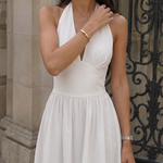 Julsia | Sleeveless Halter Neck Fitted Bodice Midi Dress