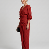 Senda | Long Sleeve Wrap Overlap Skirt Midi Dress