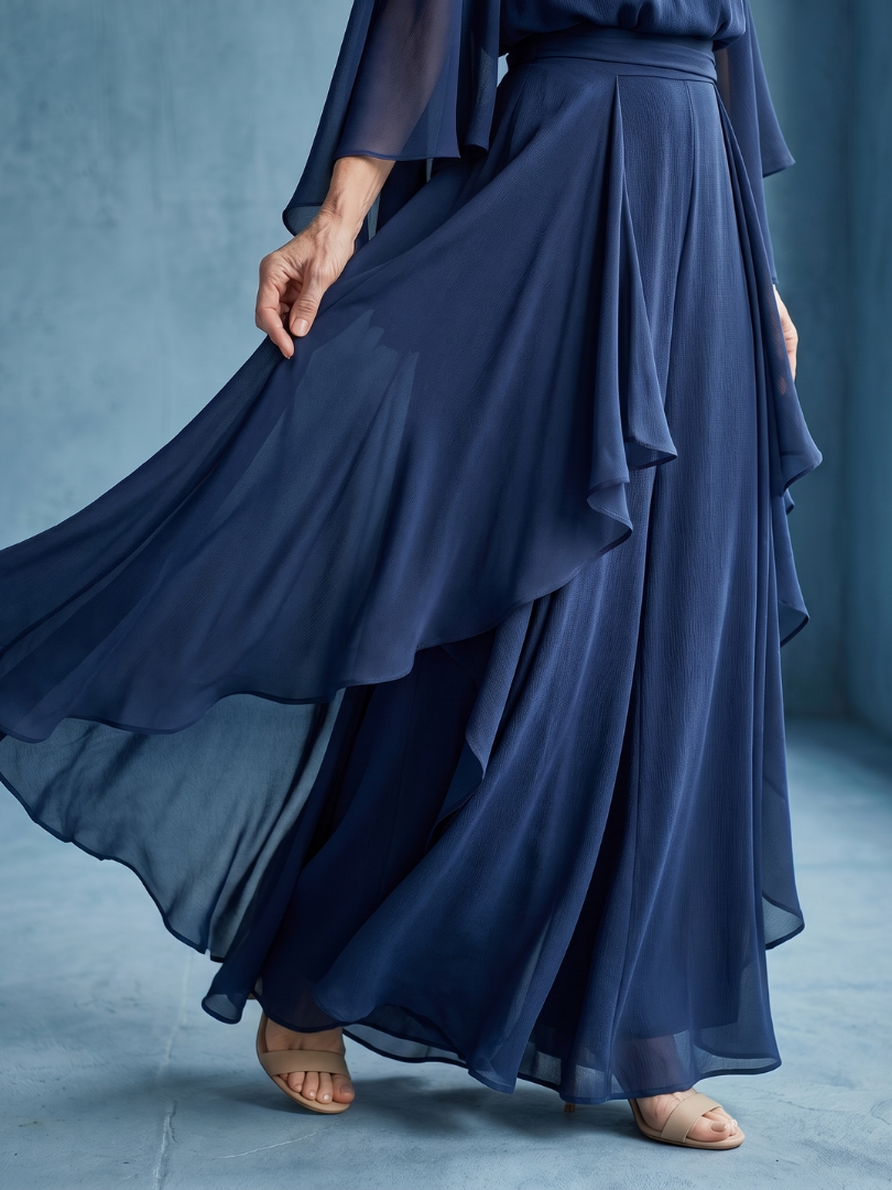 Vidaney | Layered Sleeve Drape Waist Midi Dress