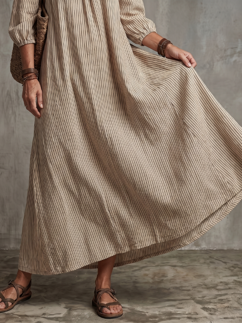 Dahda | Striped Pattern Off Shoulder Maxi Dress