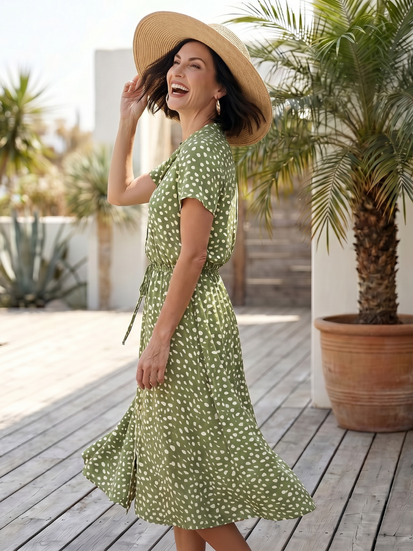 Milrin | Printed Button Front Belted Midi Dress