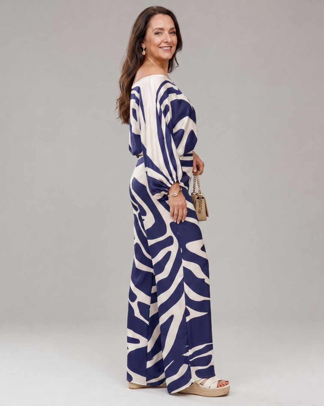 Romyna | Abstract Print Off Shoulder Top And Wide Leg Pants Set