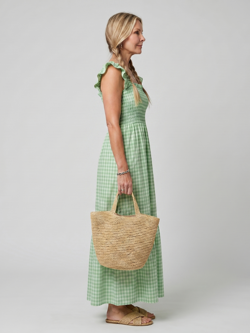 Sabdra | Sleeveless Square Neck Gingham Pattern Midi Dress