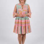 Larsia | Geometric Print V Neck Tiered Knee Length Dress