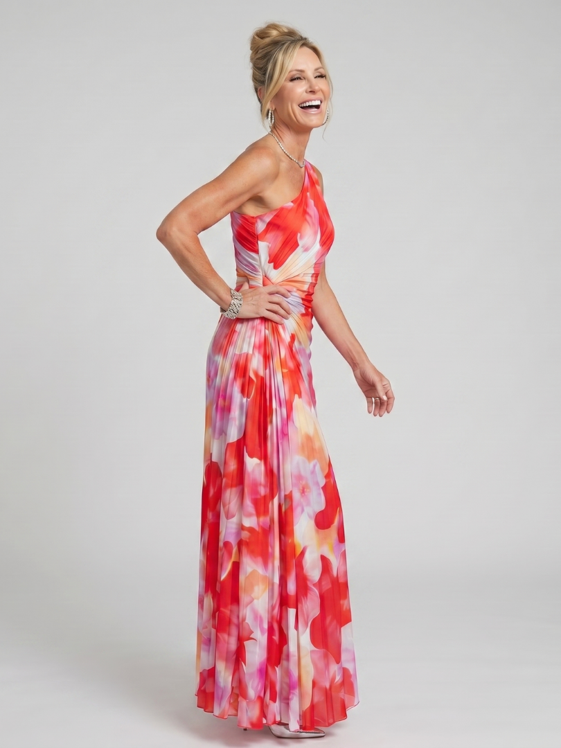 Sabette | One Shoulder Pleated Bodice Midi Dress