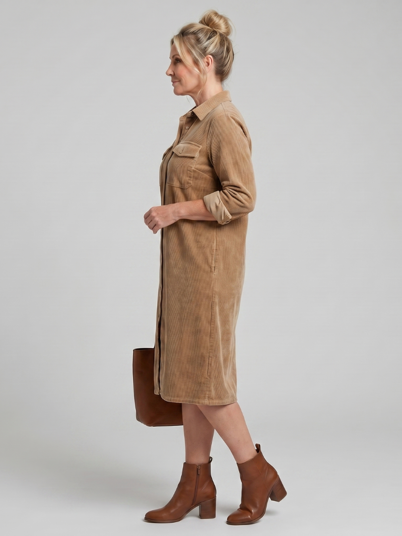 Kalney | Long Sleeve Patch Pockets Midi Dress