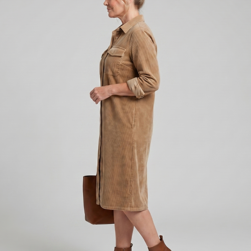 Kalney | Long Sleeve Patch Pockets Midi Dress