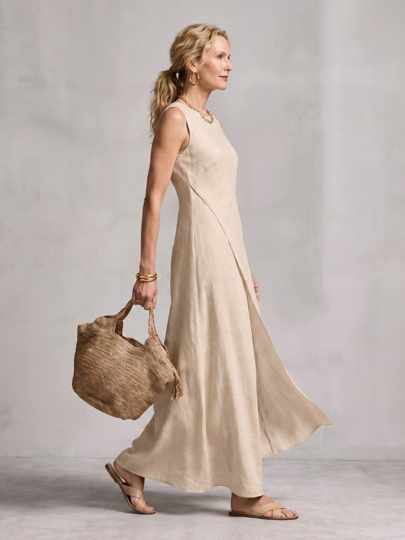 Corthea | Asymmetric Layered Round Neck Maxi Dress