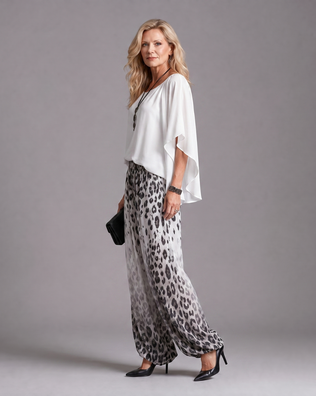 Taliara | Flowing Chiffon Top And Printed Wide Leg Pants Set