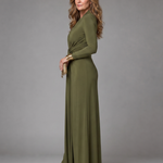 Fiondra | Draped Deep V Neck Long Sleeve Maxi Dress
