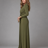 Fiondra | Draped Deep V Neck Long Sleeve Maxi Dress