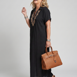 Kalthea | Short Sleeve V Neck  Embroidered Detail Midi Dress