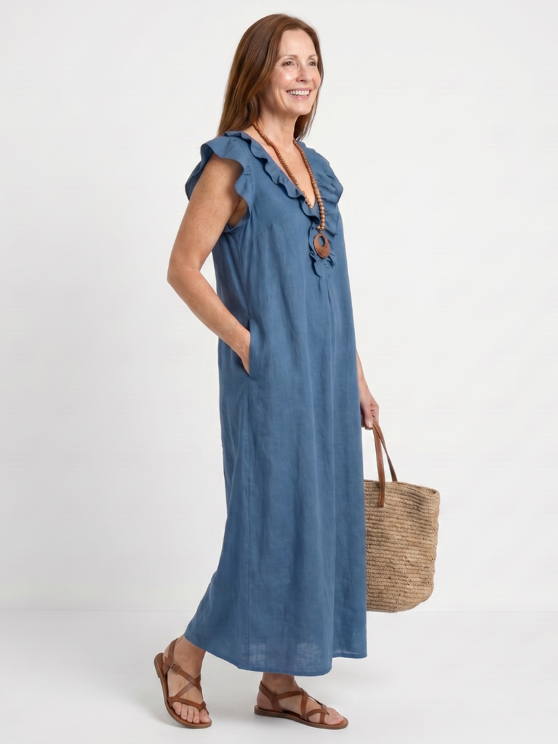 Briabeth | Ruffle Trim Sleeveless Neck Midi Dress