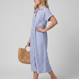 Roslora | Short Sleeve Stripe Pattern Midi Dress