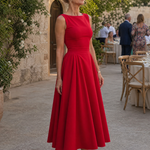 Rosmarie | Sleeveless Crew Neck Fitted Bodice Midi Dress