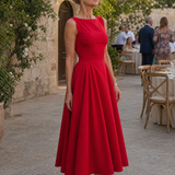 Rosmarie | Sleeveless Crew Neck Fitted Bodice Midi Dress