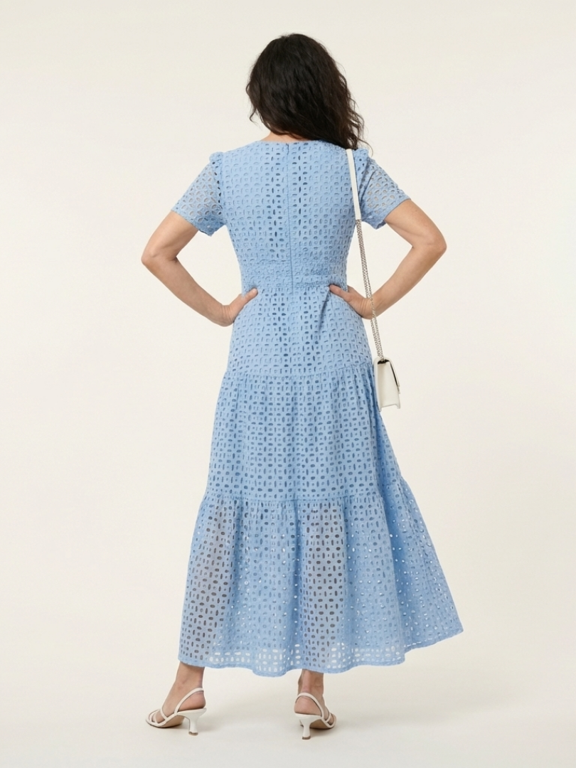 Camrina | V Neck Short Sleeve Tiered Midi Dress