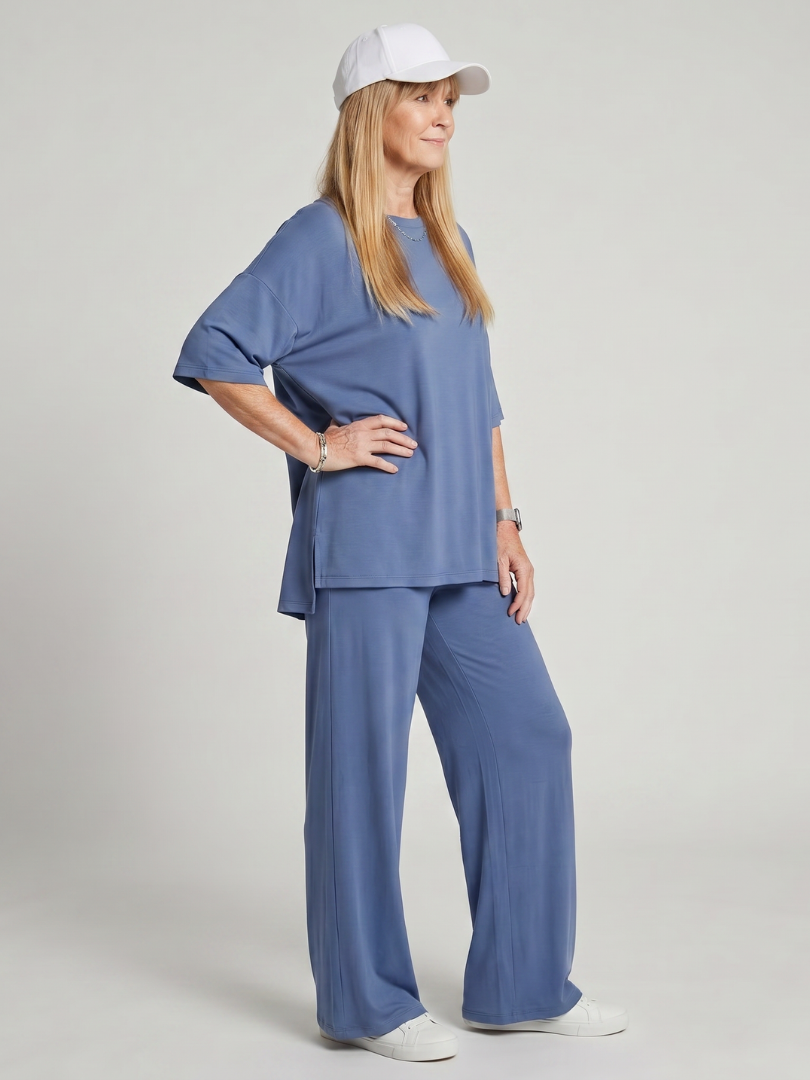 Belndra | Short Sleeve Oversized Top And Wide Leg Pants Set