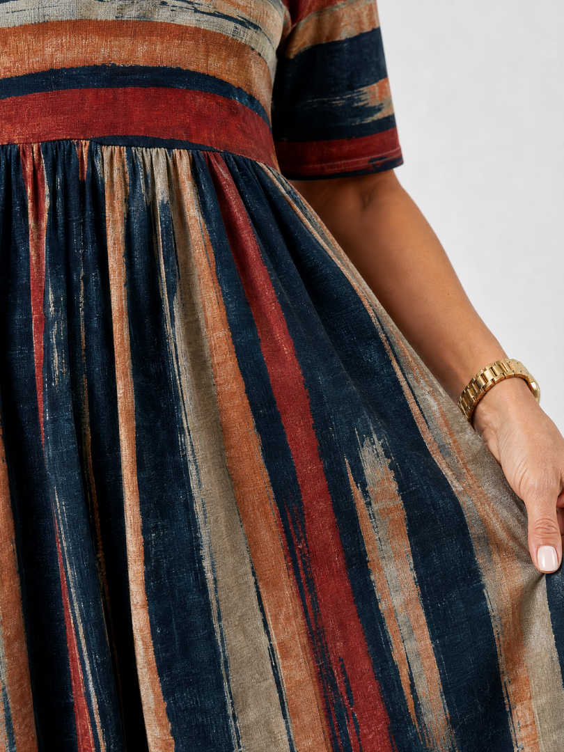 Verarose | One Shoulder Striped Midi Dress