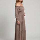 Sennarin | Off Shoulder Side Slit Midi Dress