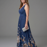Laemarie | Sleeveless V Neck Soft Floral Hem Midi Dress