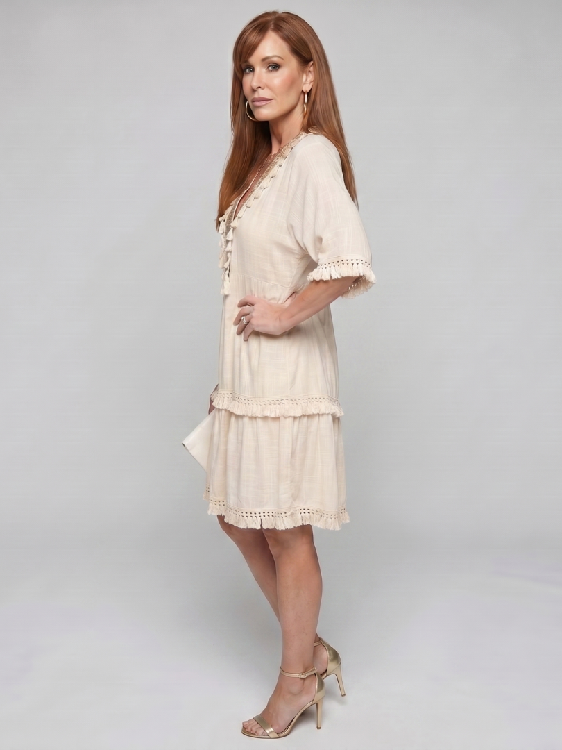 Magdala | Embroidered Detail Short Sleeve Mini Dress