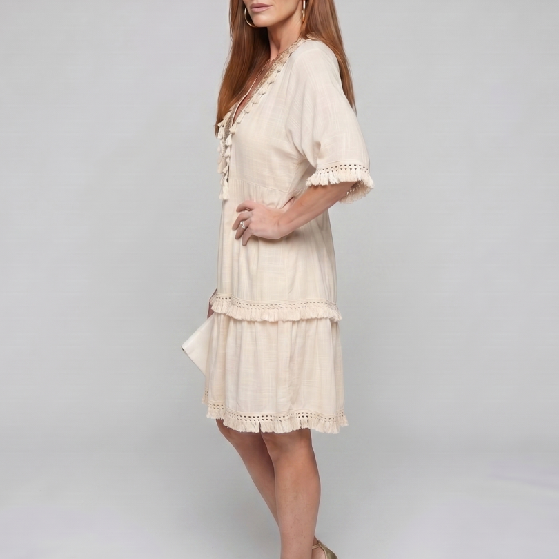 Magdala | Embroidered Detail Short Sleeve Mini Dress