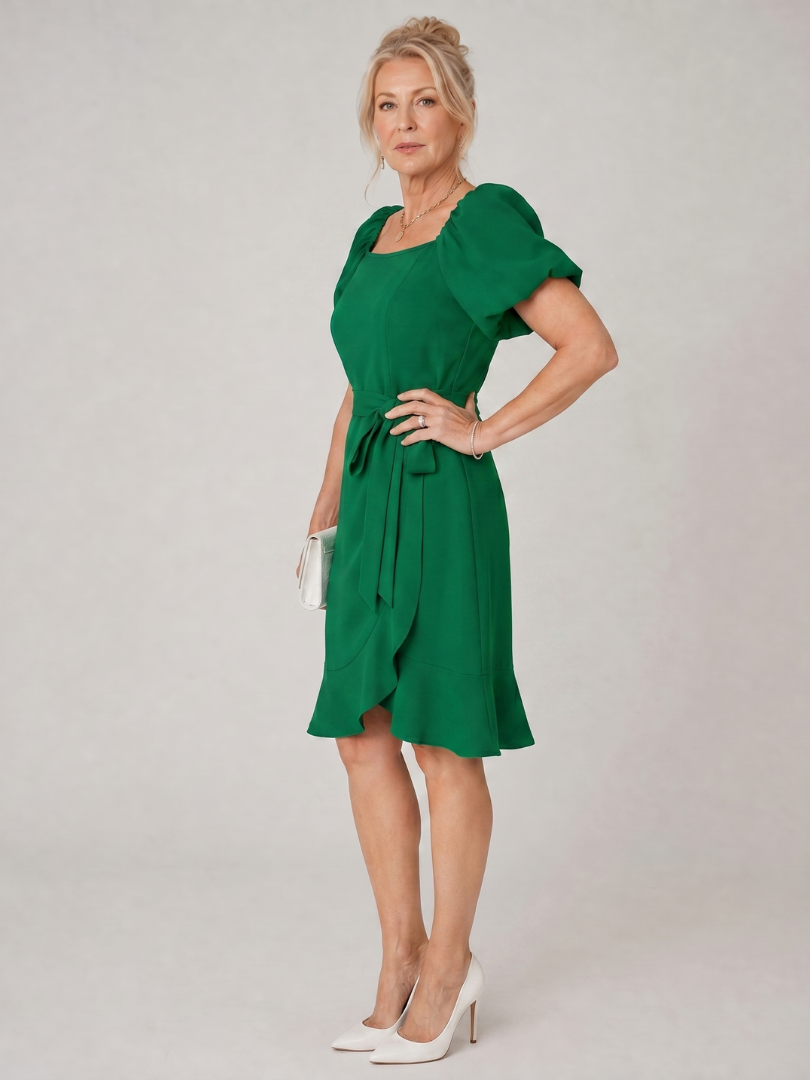 Marenine | Short Puff Sleeve Side Tie Detail Mini Dress
