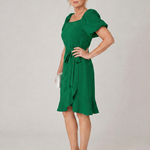 Marenine | Short Puff Sleeve Side Tie Detail Mini Dress