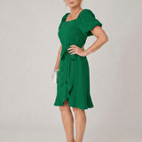 Marenine | Short Puff Sleeve Side Tie Detail Mini Dress