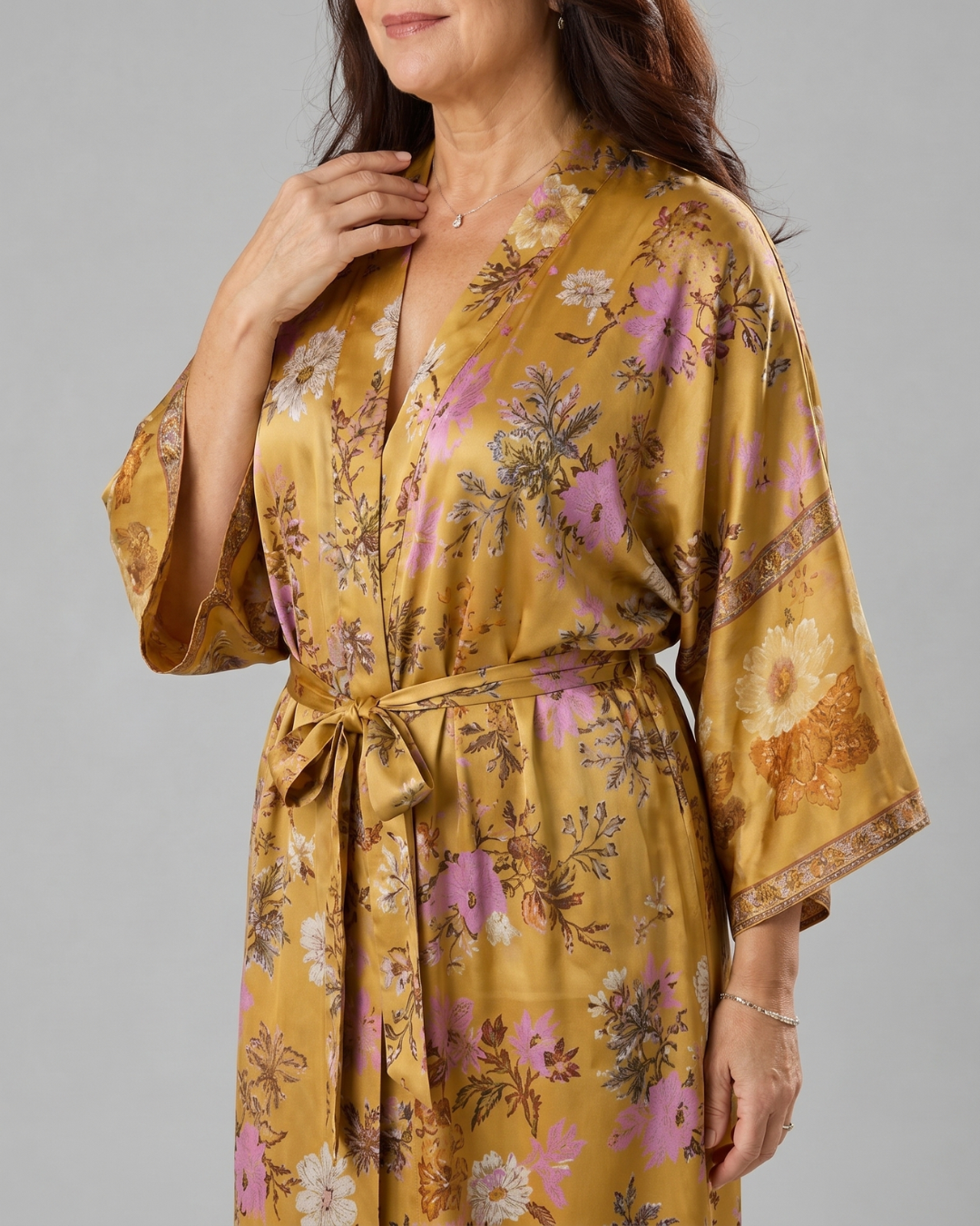 Fiossa | Floral Satin Wrap Lounge Robe