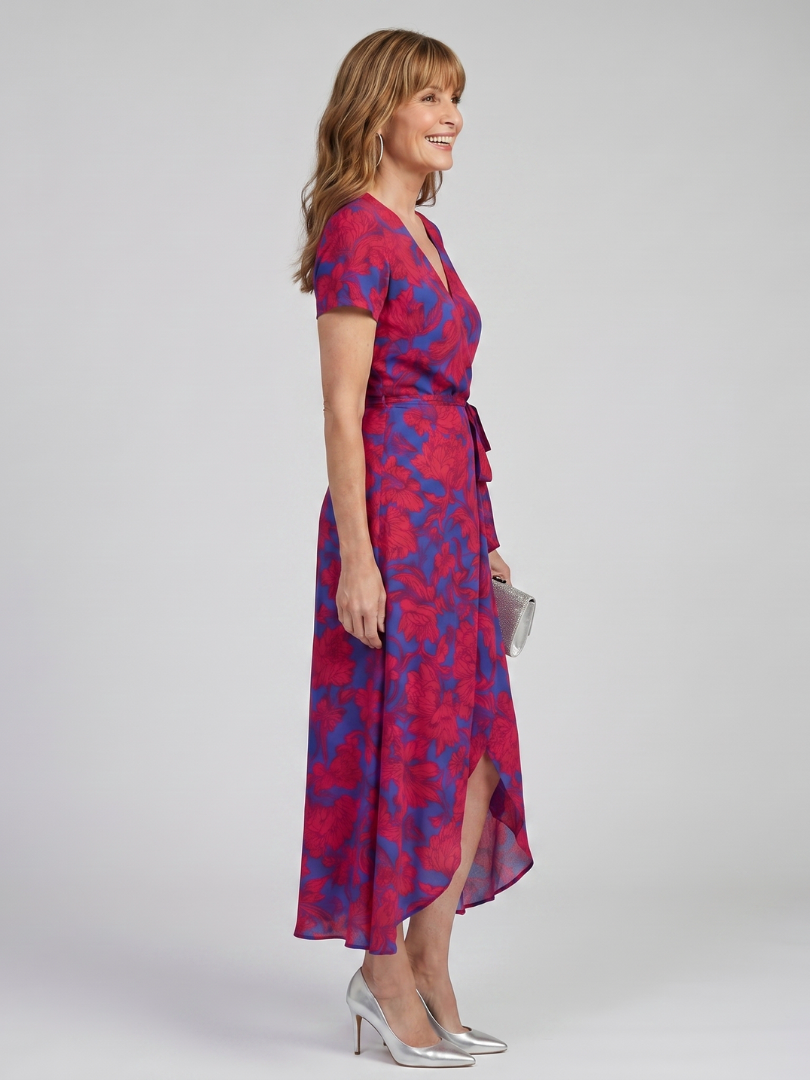 Romylora | Short Sleeve Floral Wrap Midi Dress