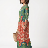 Saffsia | Mixed Print V Neck Pocket Midi Dress