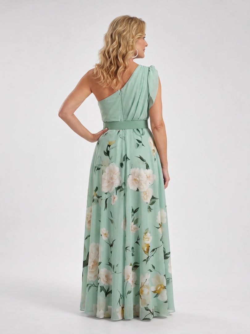 Dahina | Floral Print One Shoulder Belted Maxi Dress