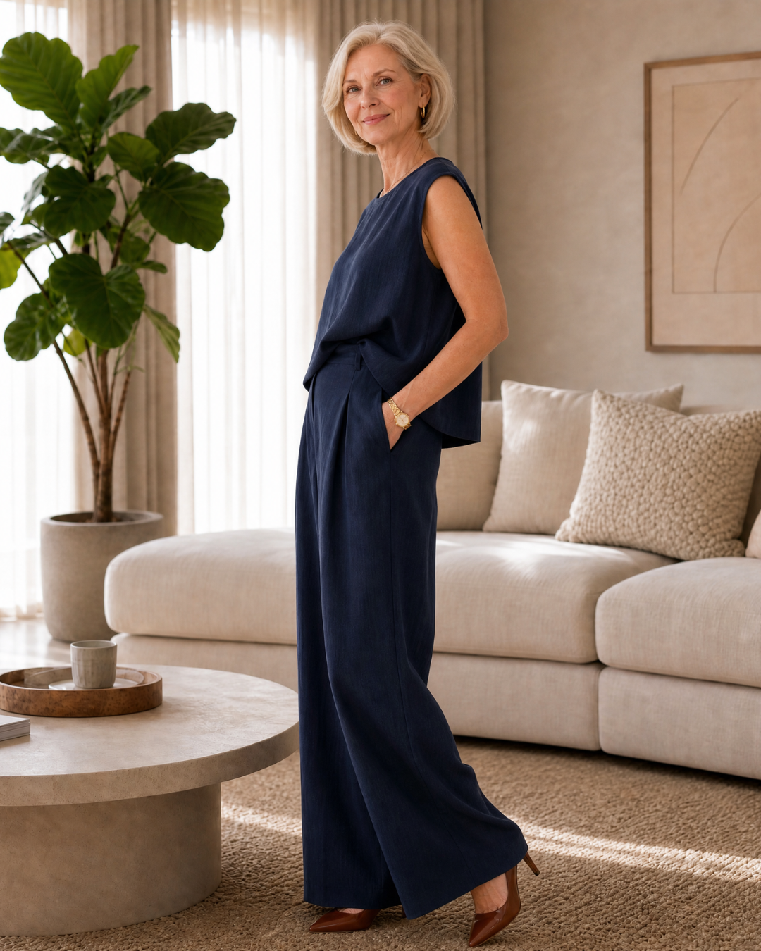 Rosrina | Sleeveless Relaxed Top And Wide Leg Pants Set