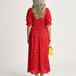 Giathea | Square Neck Floral Puff Sleeve Midi Dress