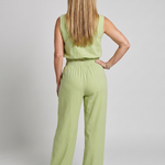 Nevine | Sleeveless Crew Neck Elastic Waist Leg Pants Set