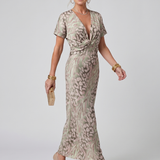 Claney | Short Sleeve Abstract Pattern Maxi Dress