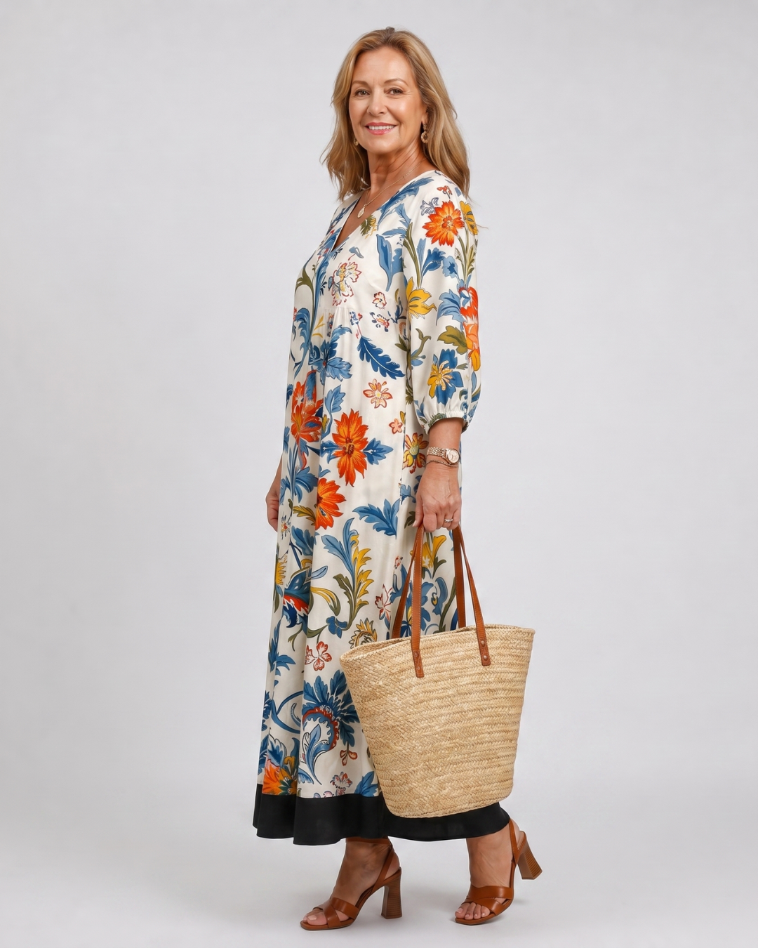 Linnwen | Botanical Scroll Print Everyday Pocket Midi Dress