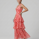 Sabda | Deep V Sleeveless Painterly Pattern Midi Dress