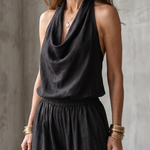 Faerin | Drape Neck Fluid Top Wide Leg Set