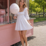 Laerina | Long Sleeve Square Neck Ruffle Trim Mini Dress