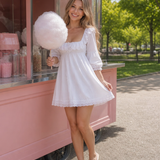 Laerina | Long Sleeve Square Neck Ruffle Trim Mini Dress