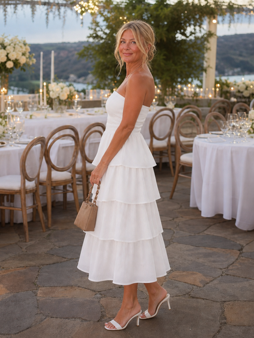 Halra | Strapless Smocked Bodice Midi Dress