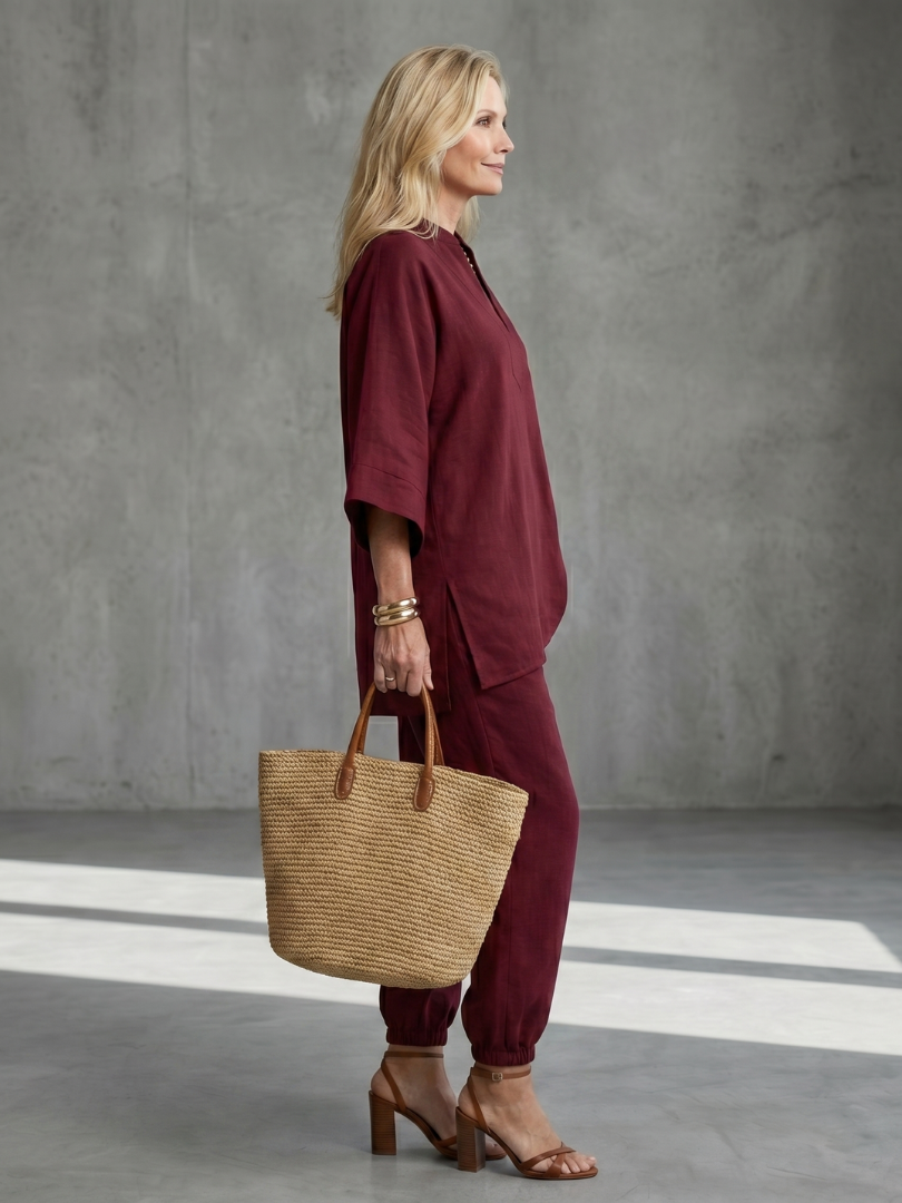 Perrina | V Neck Tunic Gathered Trouser Set