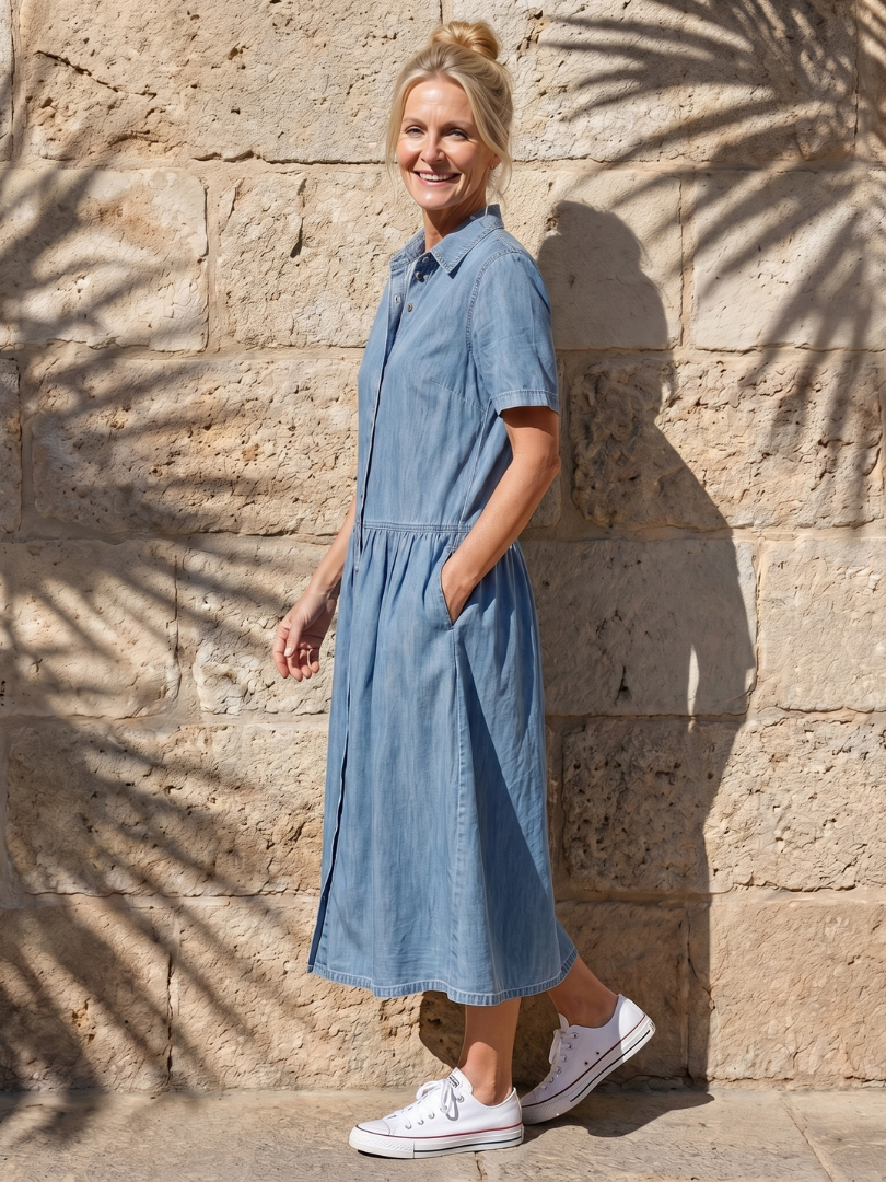 Liabelle | Gathered Waist Collar Front Midi Dress