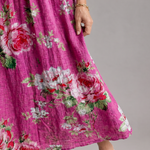 Elorina | Vintage Rose Print Gathered Waist Midi Dress